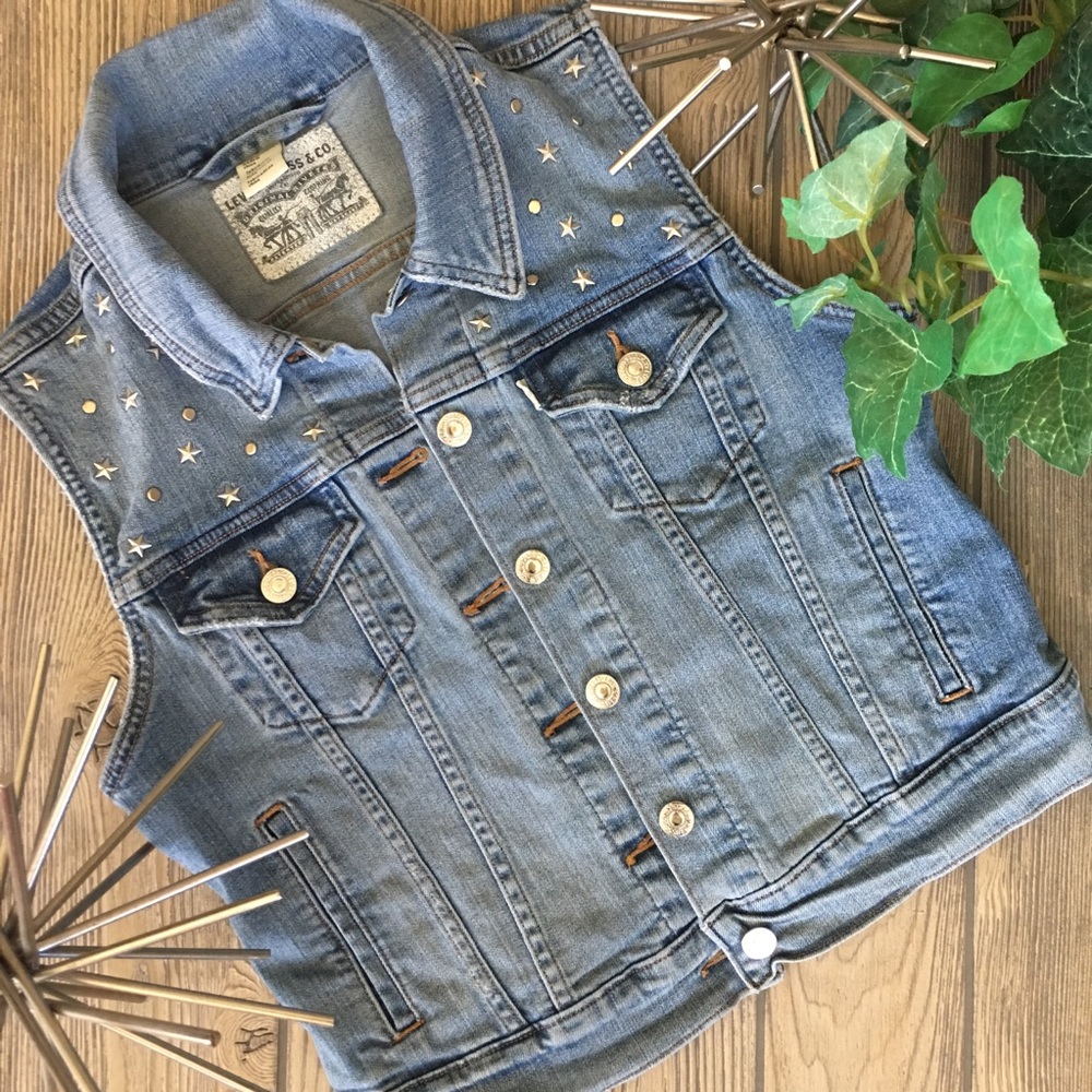 Levi Strauss Star Studded Denim Jean Vest Jacket M